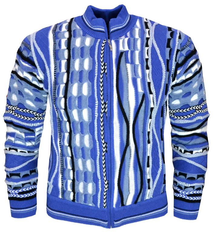 Paolo Deluxe® Strickjacke "Giorgio" blau-weiß mit Stehkragen und Zipper